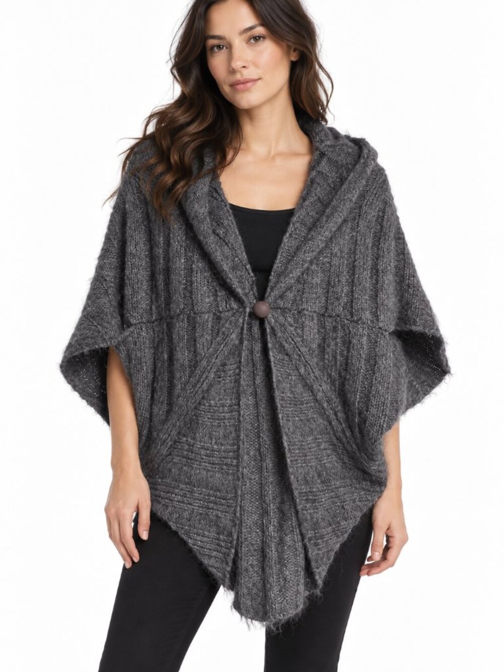THE END Grey Mohair Blend Single Button Cable Knit Batwing Shrog Cardigan Size 2